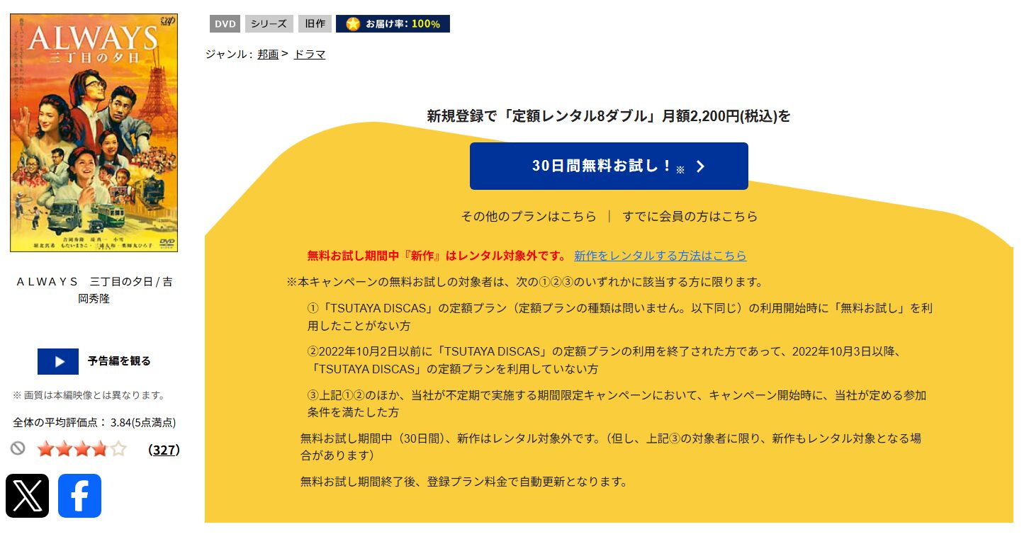 TSUTAYA DISCASのALWAYS三丁目の夕日
