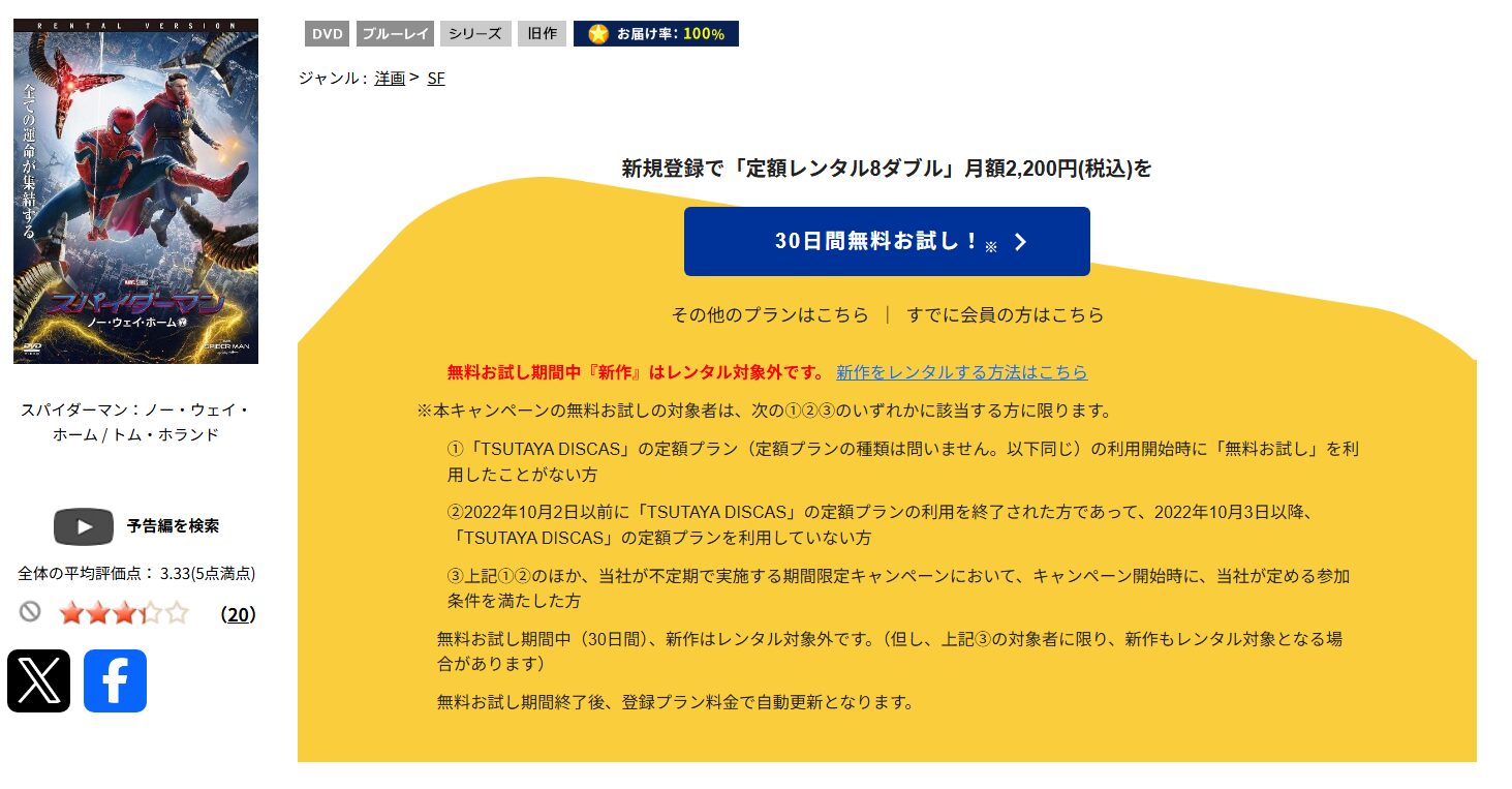 TSUTAYA DISCASのスパイダーマン：ノー・ウェイ・ホーム