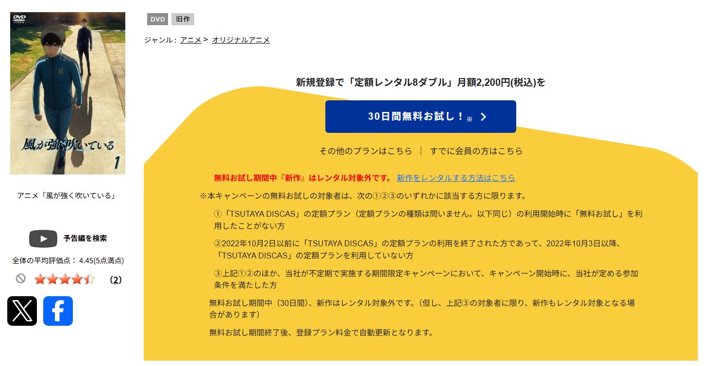 TSUTAYA DISCASの風が強く吹いている