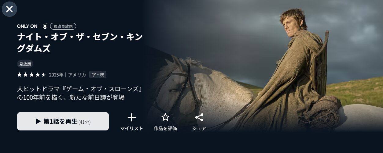 U-NEXTのナイト・オブ・ザ・セブン・キングダムズ配信画像