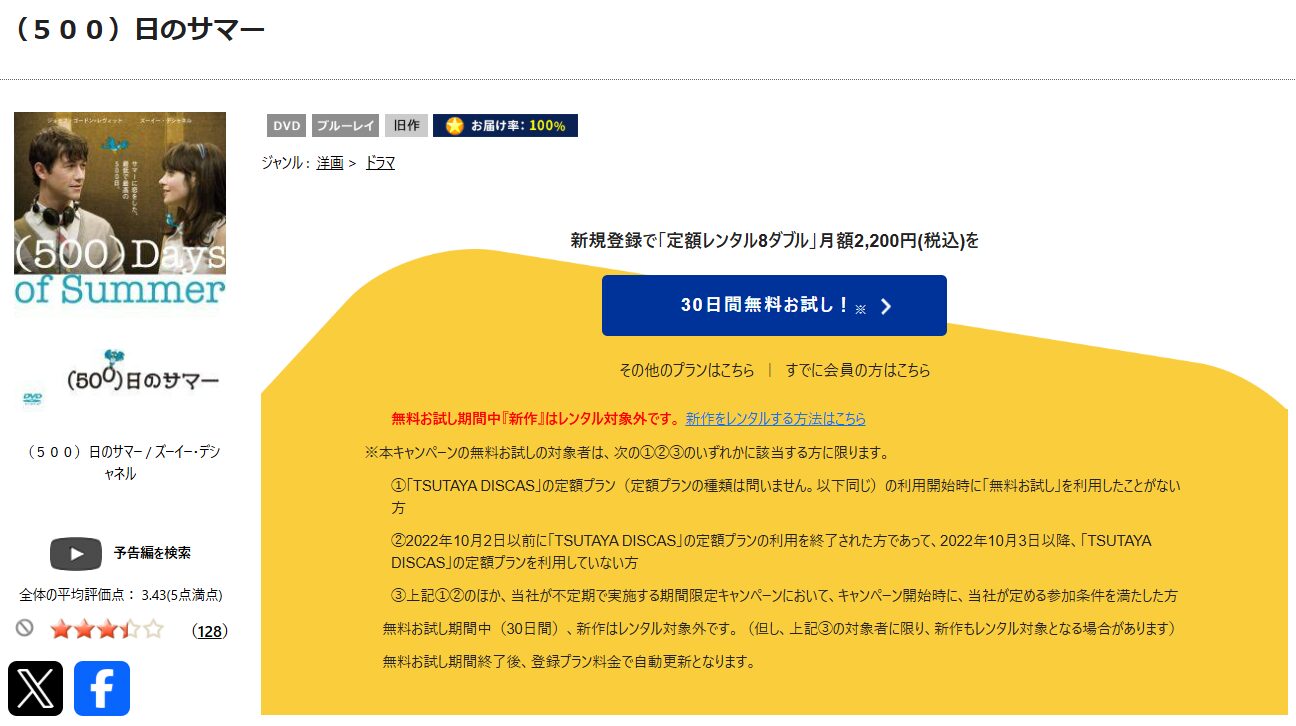 TSUTAYA DISCASの（500）日のサマー