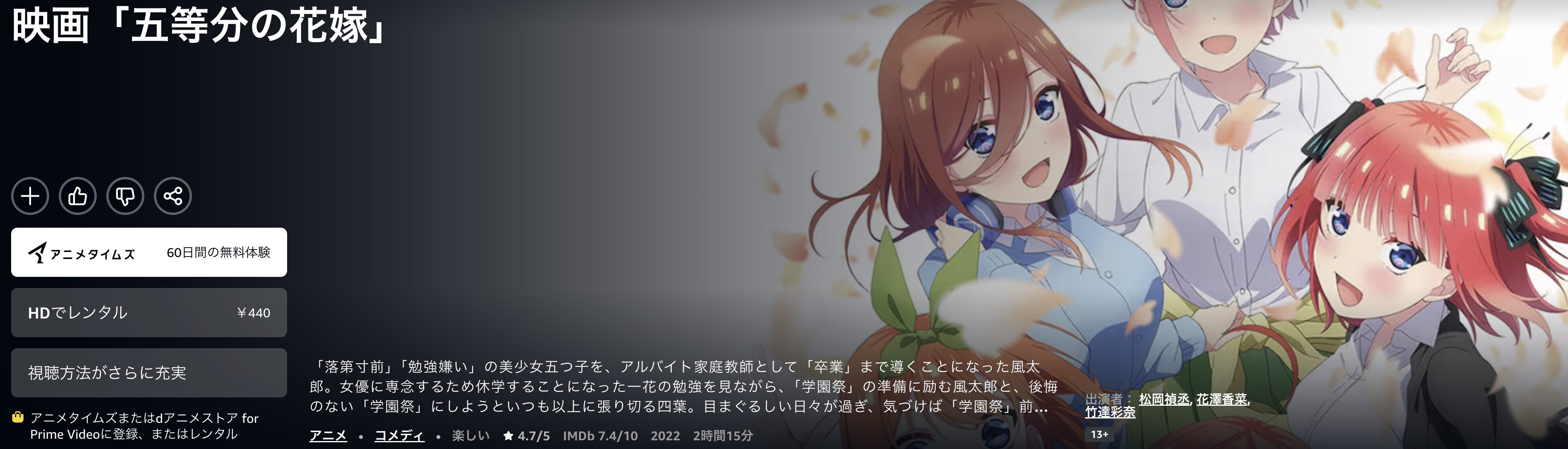 Amazonプライムの五等分の花嫁配信画像