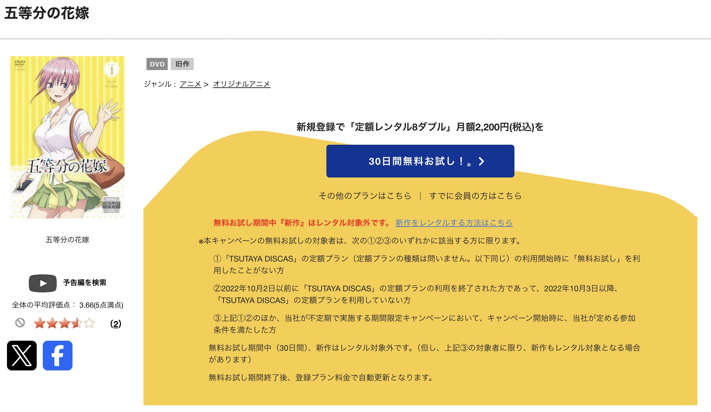 TSUTAYA DISCASの五等分の花嫁（1期）