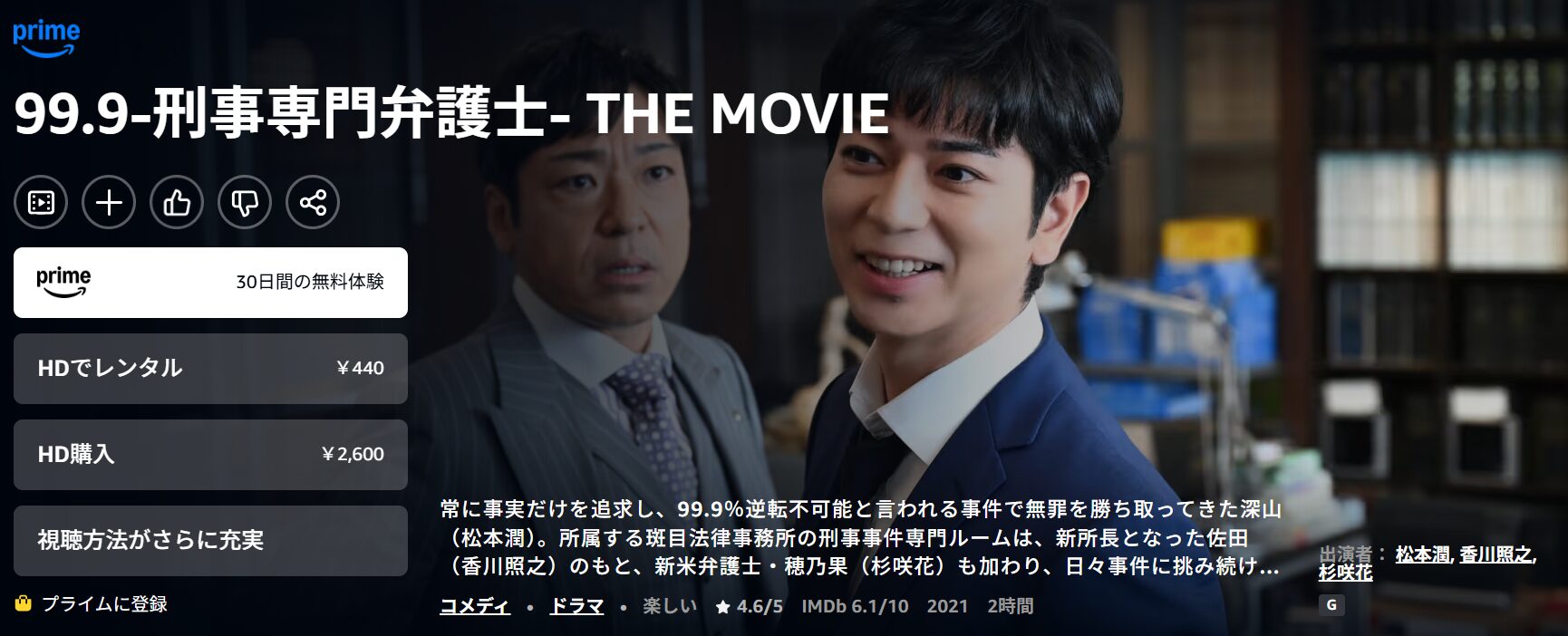 Amazonプライムの99.9 ー刑事専門弁護士ー THE MOVIE配信画像