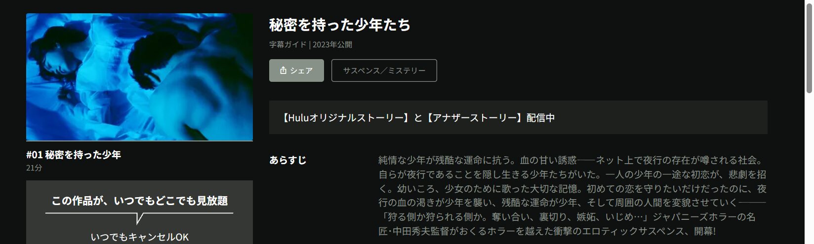 Huluの秘密を持った少年たち配信画像