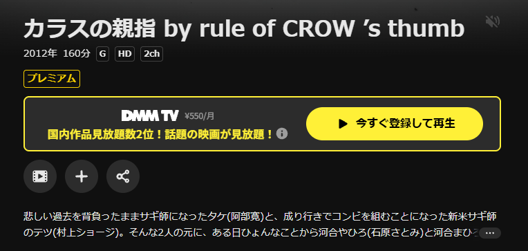 DMM TVのカラスの親指配信画像