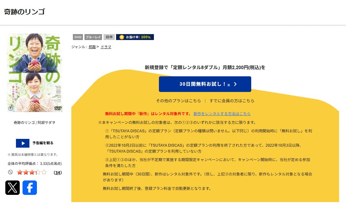 TSUTAYA DISCASの奇跡のリンゴ