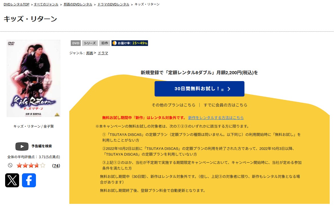 TSUTAYA DISCASのキッズ・リターン