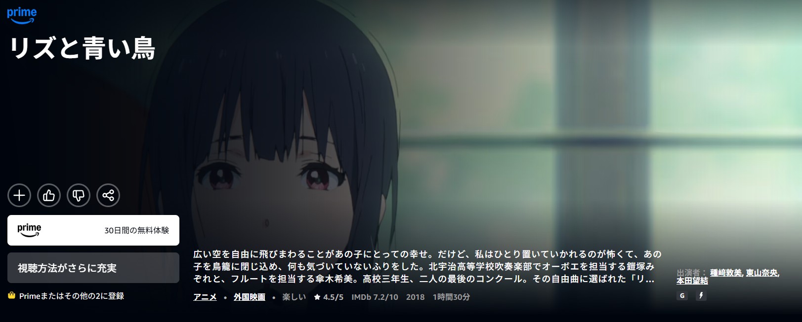 Amazonプライムのリズと青い鳥配信画像