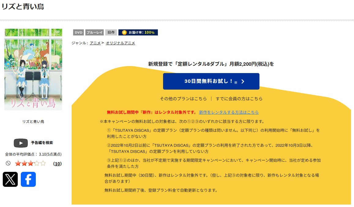 TSUTAYA DISCASのリズと青い鳥