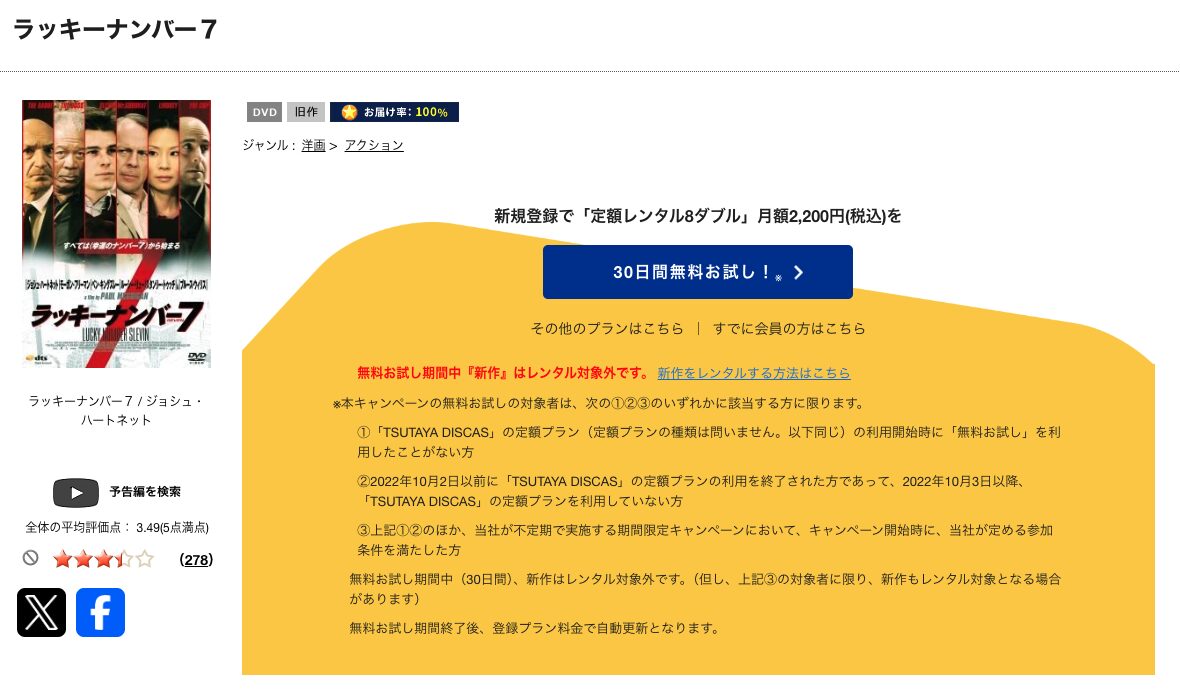 TSUTAYA DISCASのラッキーナンバー7