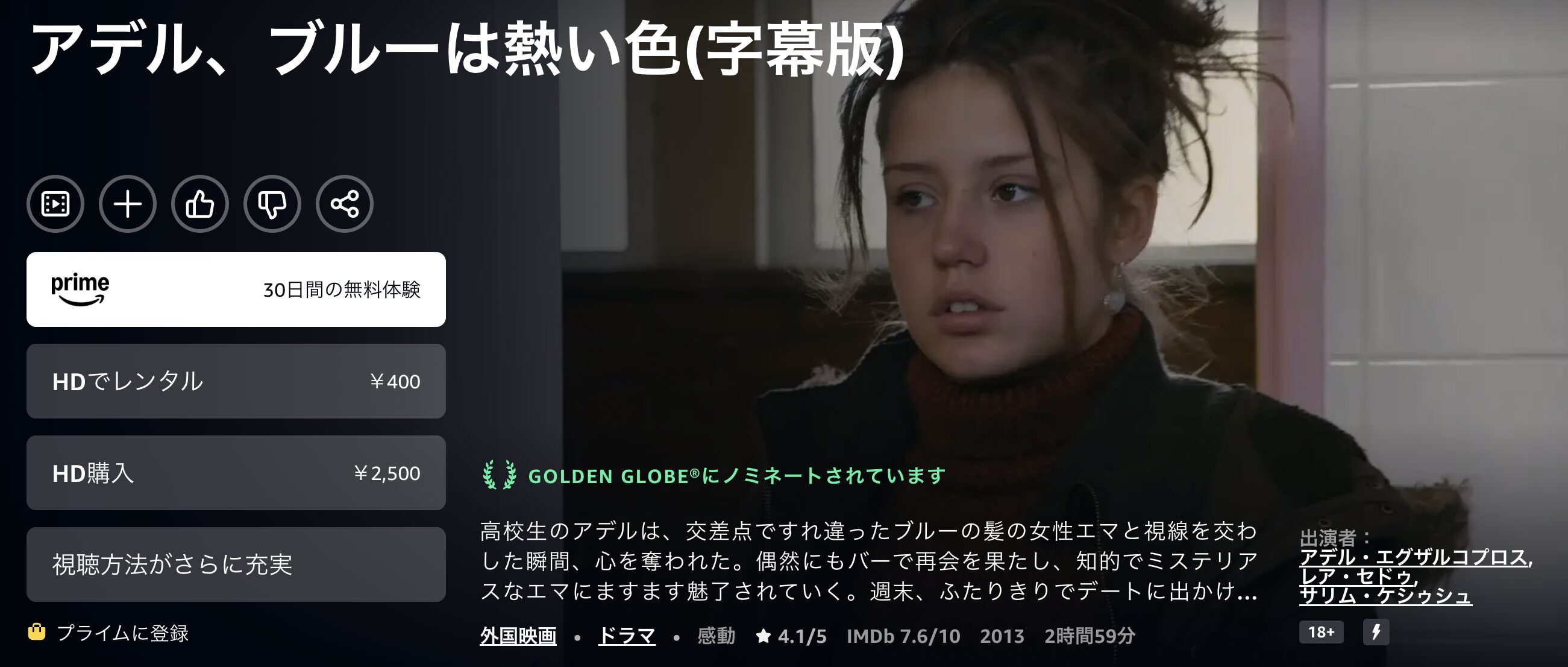 Amazonプライムのアデル、ブルーは熱い色配信画像