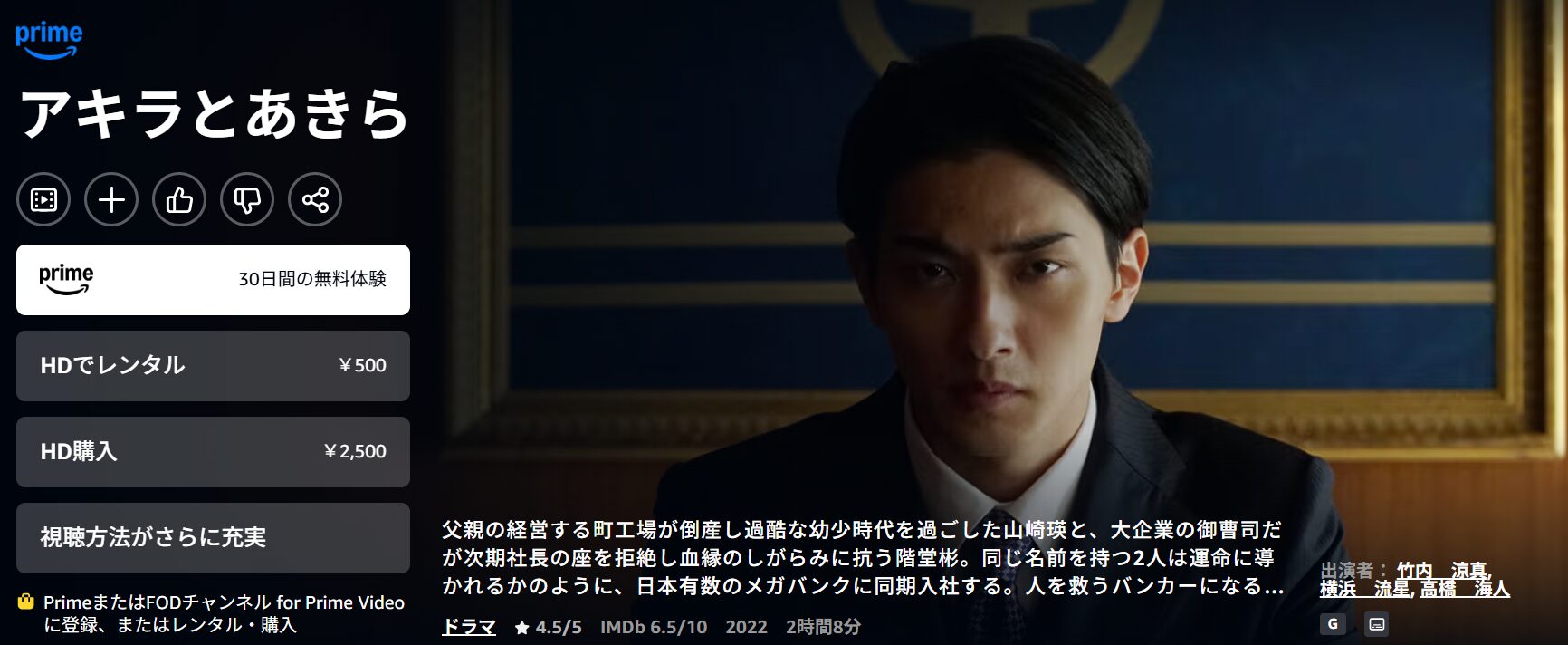 Amazonプライムのアキラとあきら配信画像