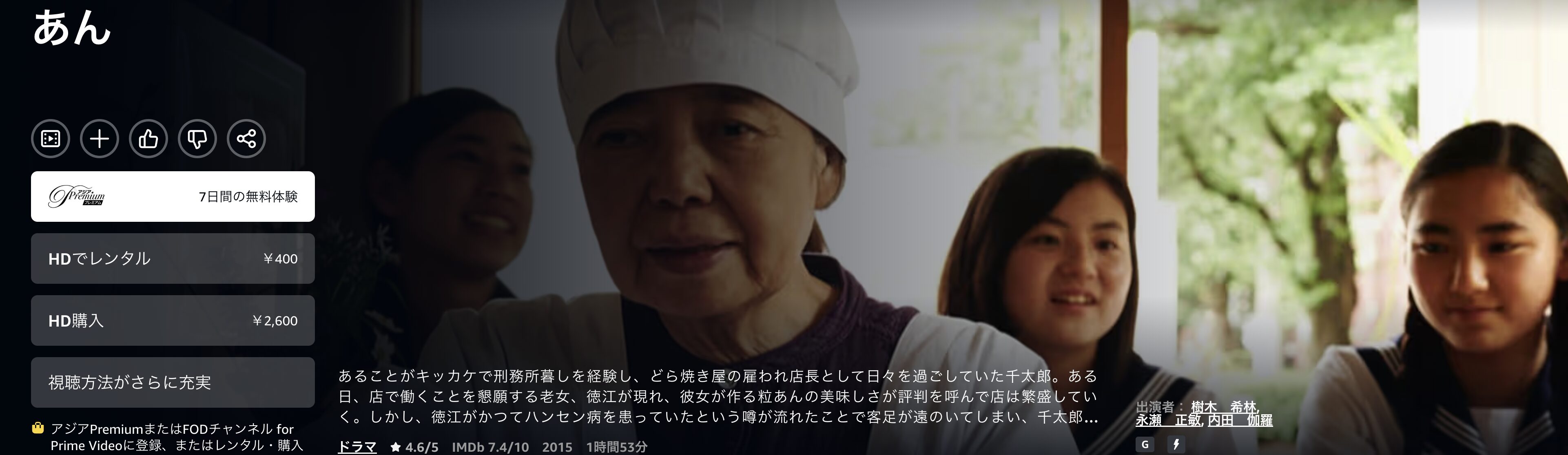 Amazonプライムのあん配信画像