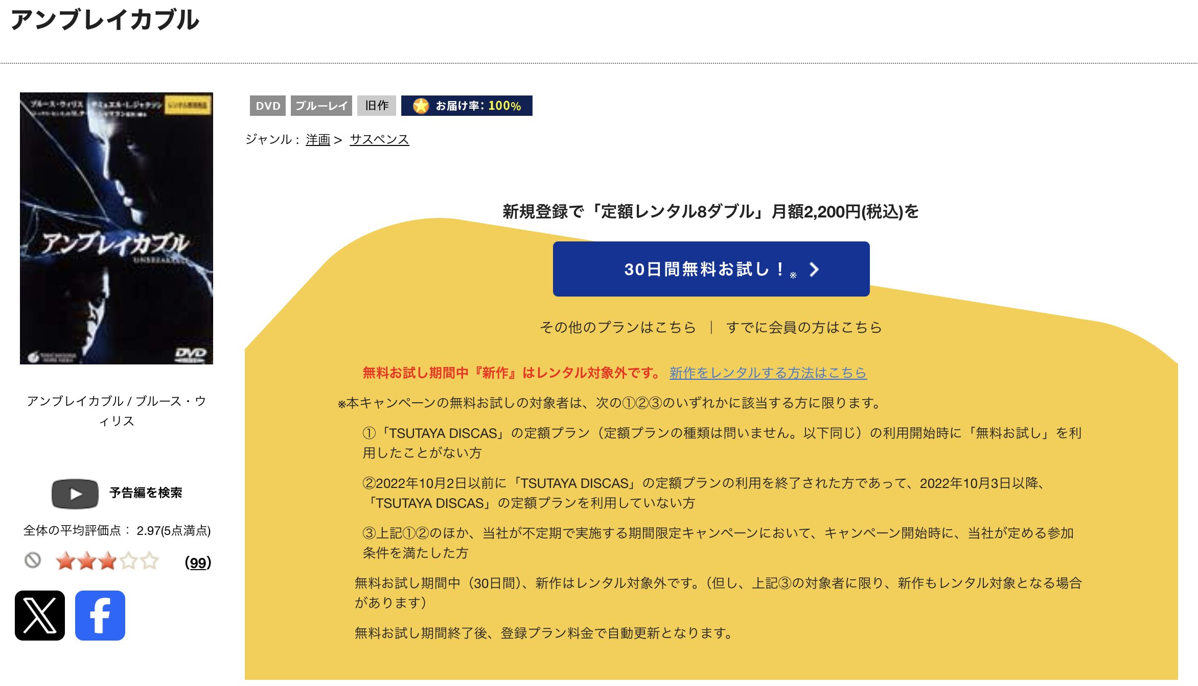 TSUTAYA DISCASのアンブレイカブル