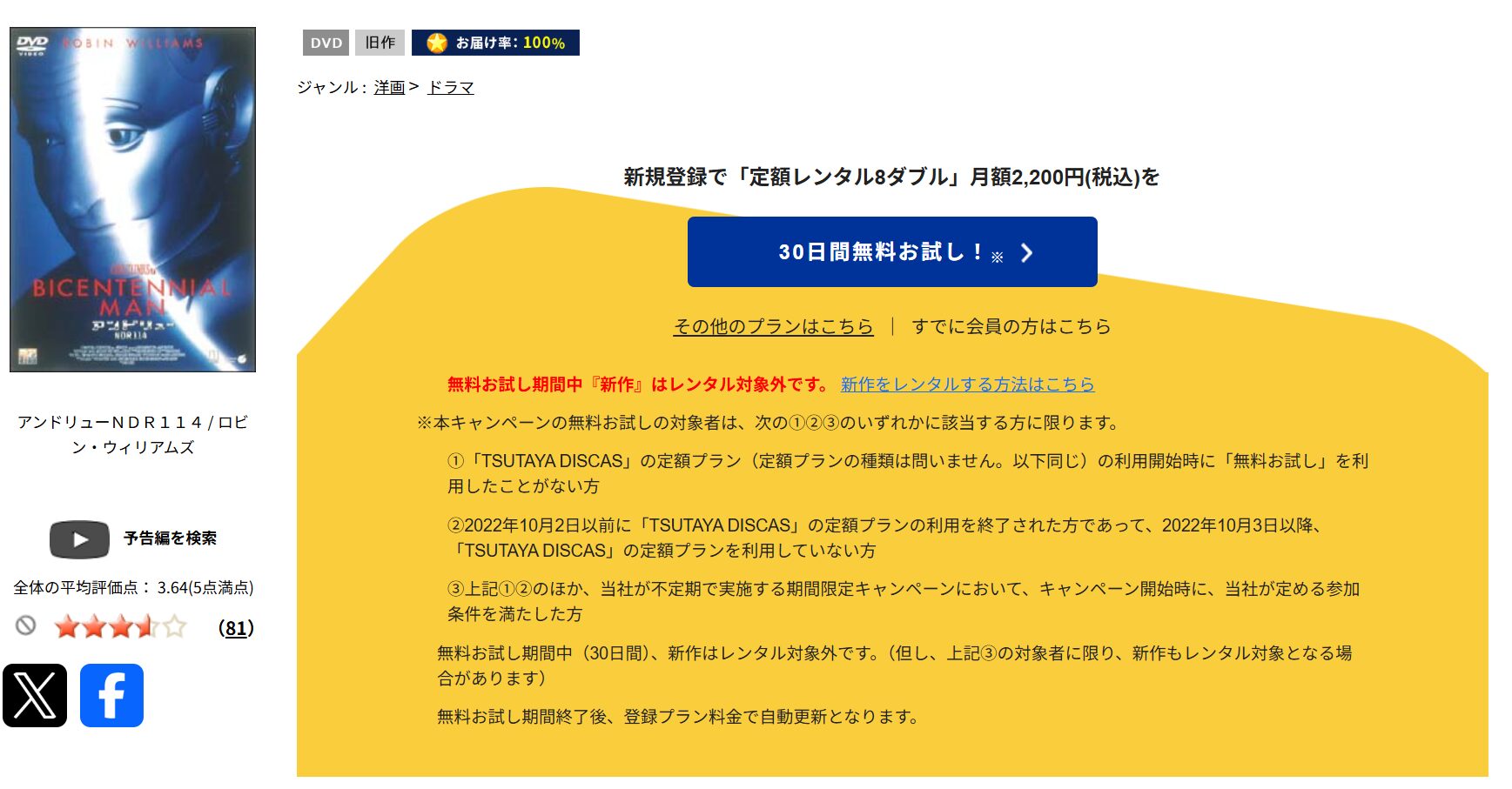 TSUTAYA DISCASのアンドリューNDR114