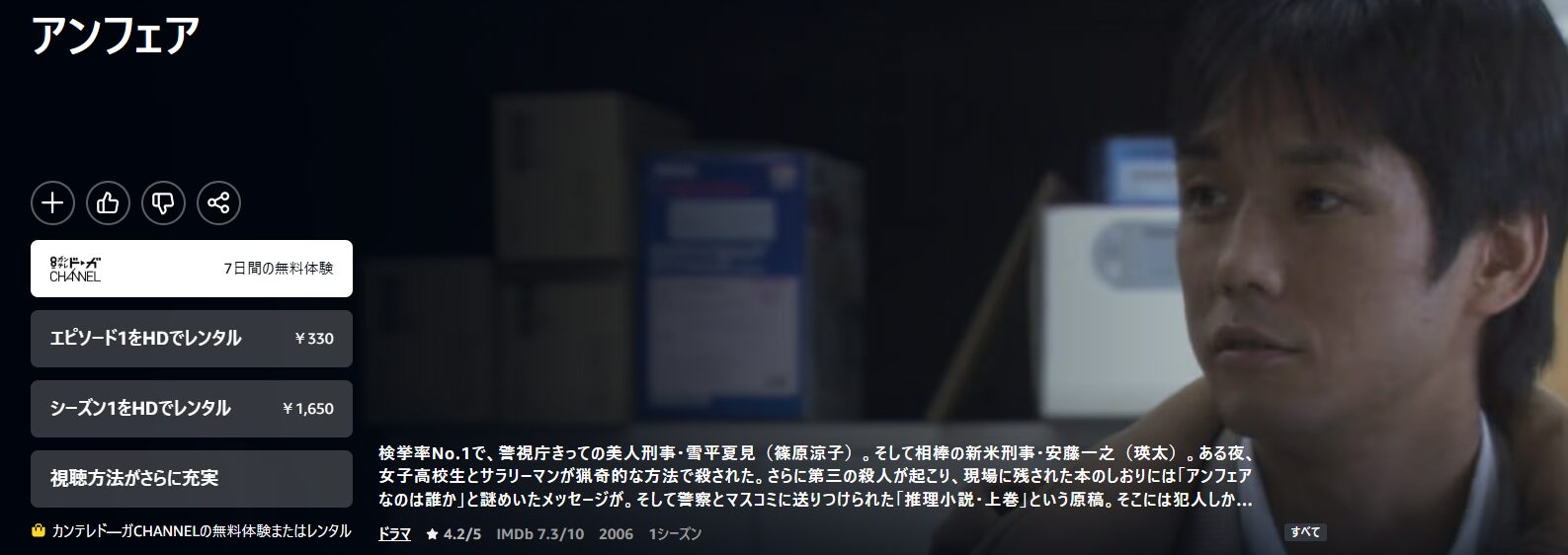 Amazonプライムのアンフェア配信画像
