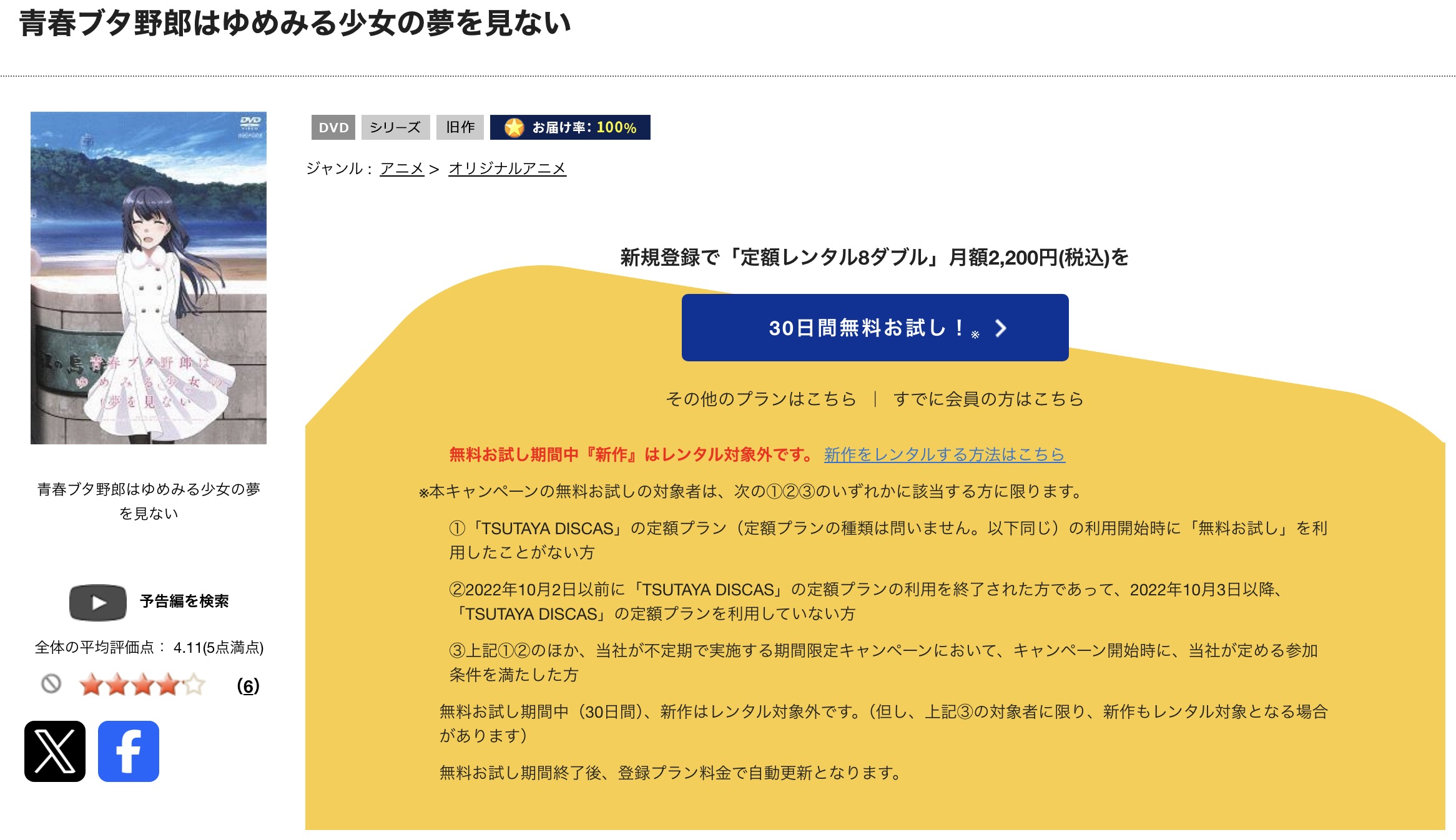 TSUTAYA DISCASの青春ブタ野郎はゆめみる少女の夢を見ない