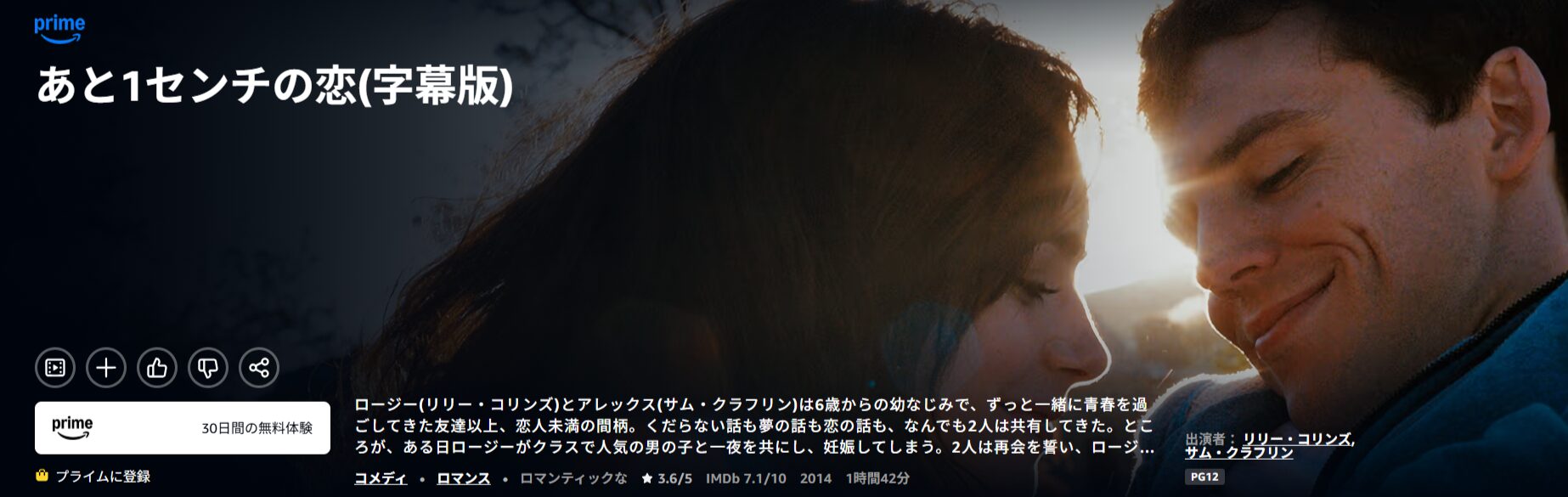 Amazonプライムのあと1センチの恋配信画像