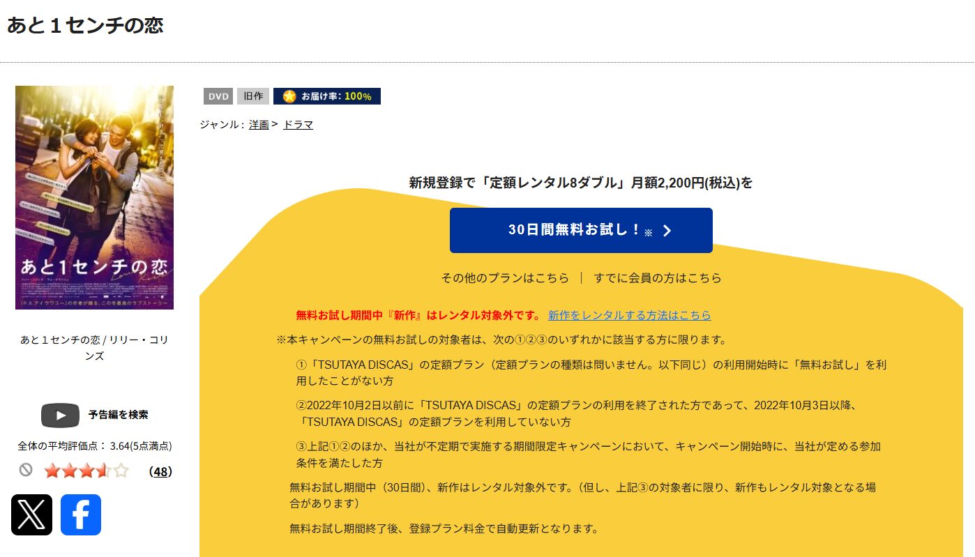 TSUTAYA DISCASのあと1センチの恋
