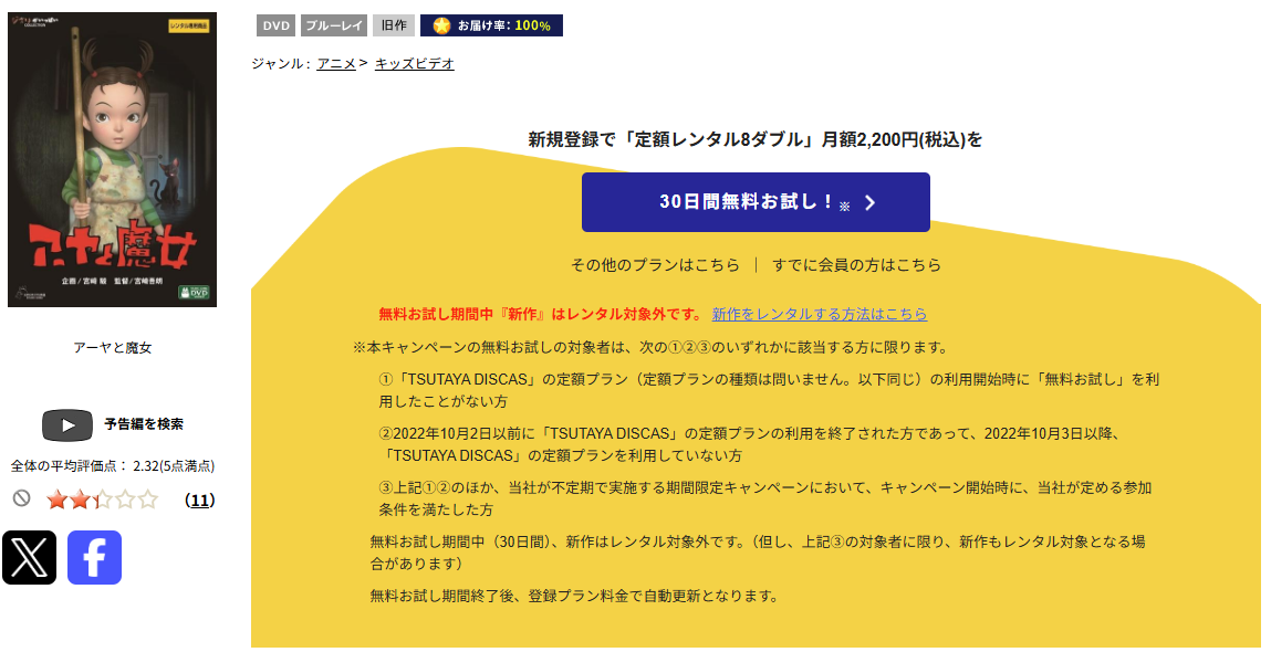 TSUTAYA DISCASのアーヤと魔女