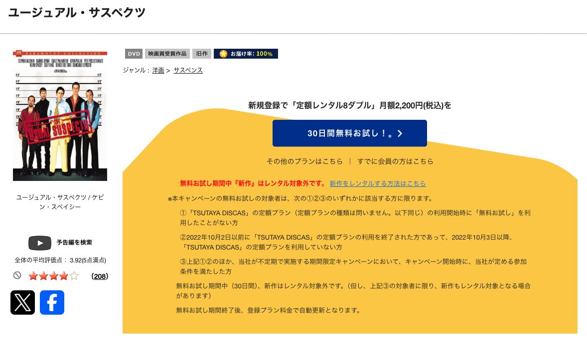 TSUTAYA DISCASのユージュアル・サスペクツ