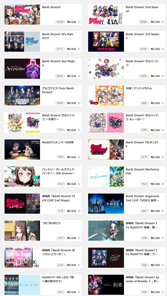 dアニメストアのバンドリ配信画像