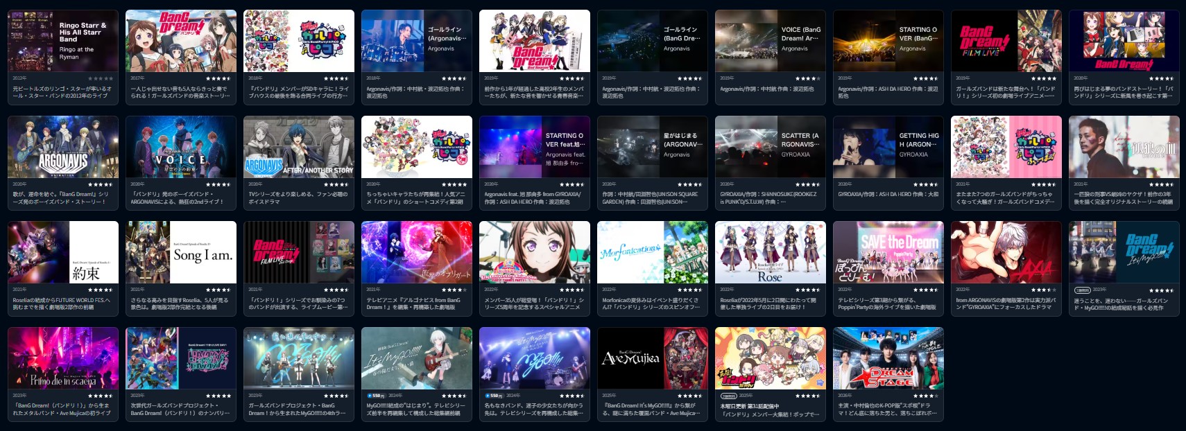 U-NEXTのバンドリ配信画像