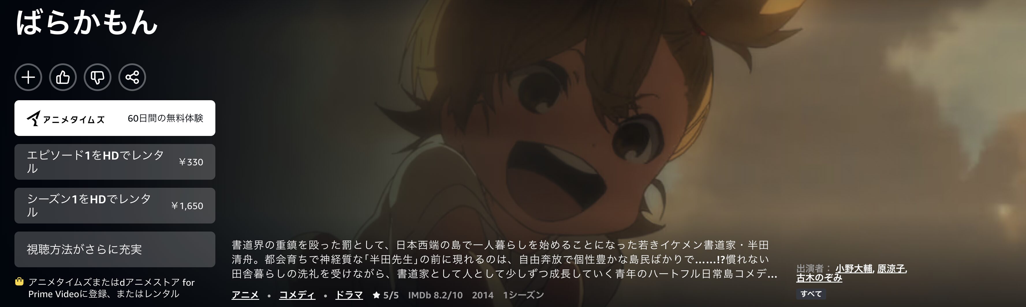 Amazonプライムのばらかもん配信画像