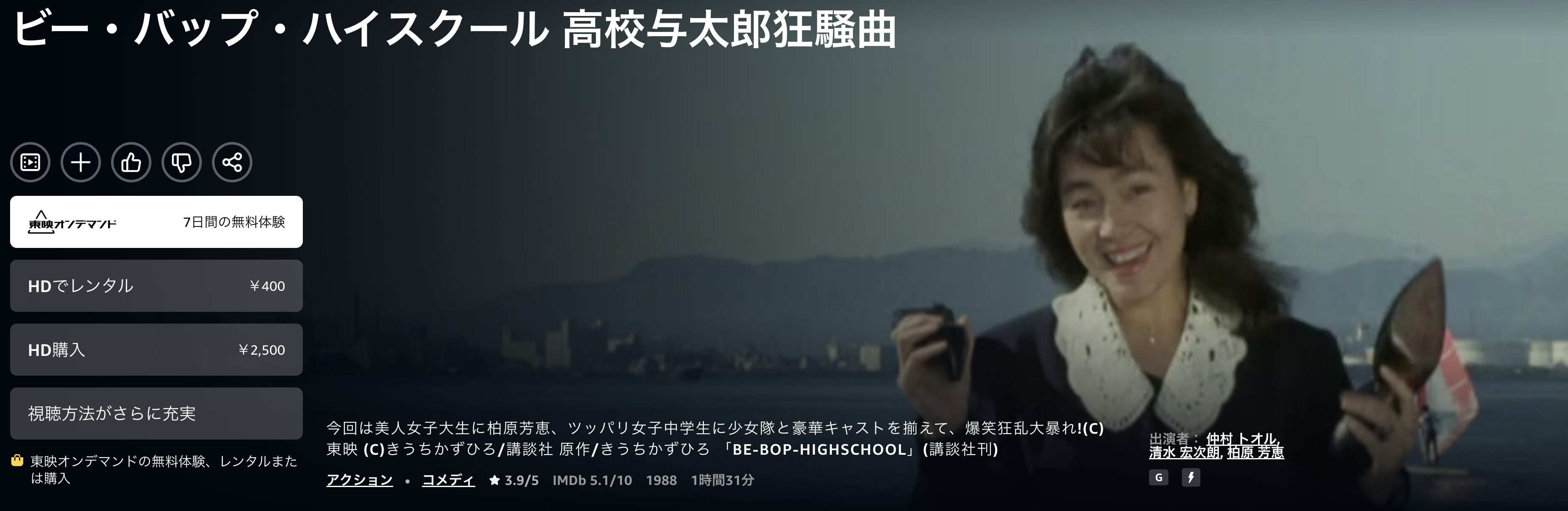 Amazonプライムのビー・バップ・ハイスクール 高校与太郎狂騒曲配信画像