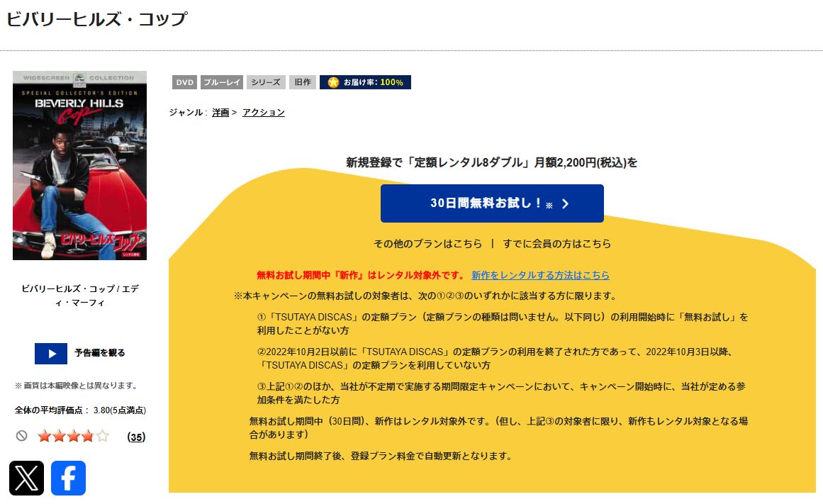 TSUTAYA DISCASのビバリーヒルズ・コップ