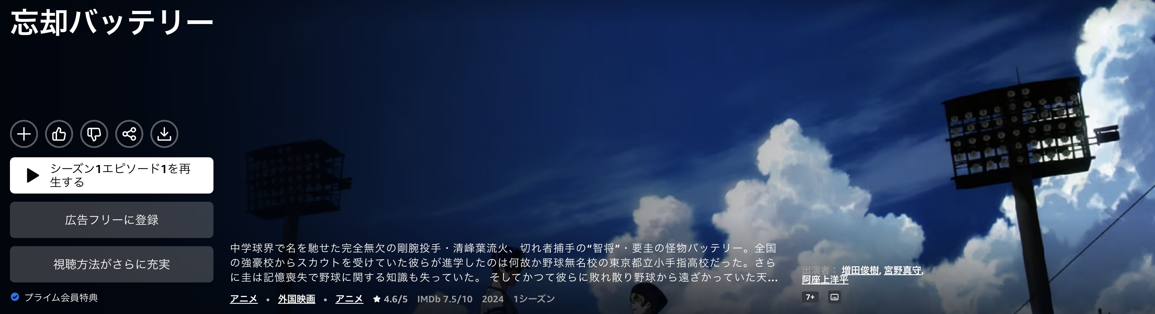 Amazonプライムの忘却バッテリー配信画像