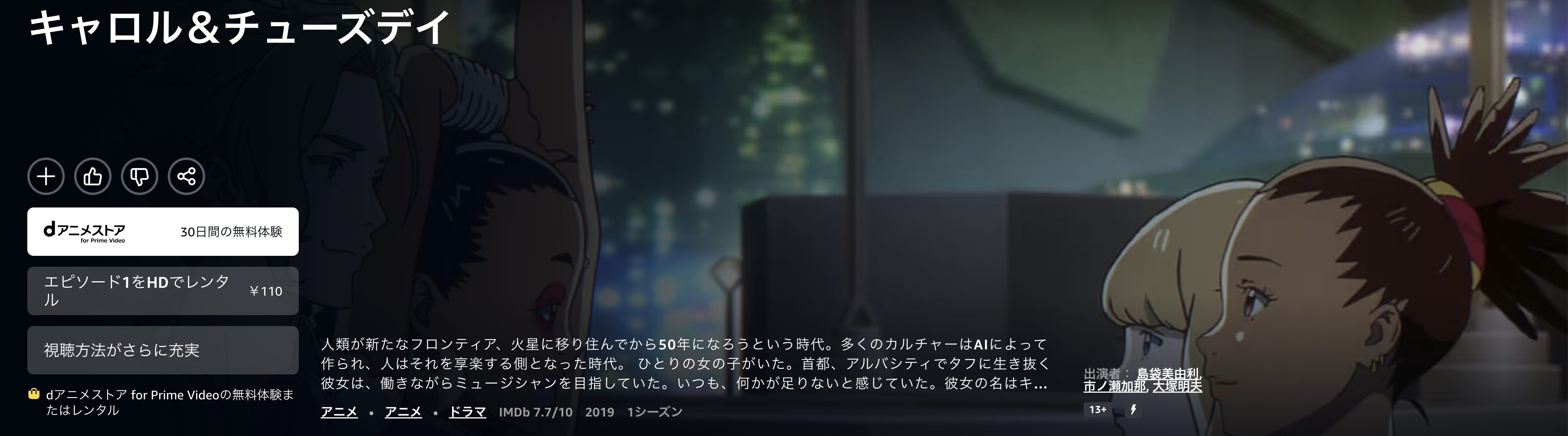 Amazonプライムのキャロル&チューズデイ配信画像