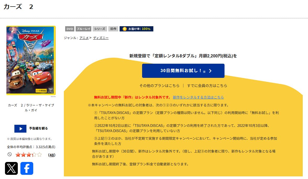TSUTAYA DISCASのカーズ2