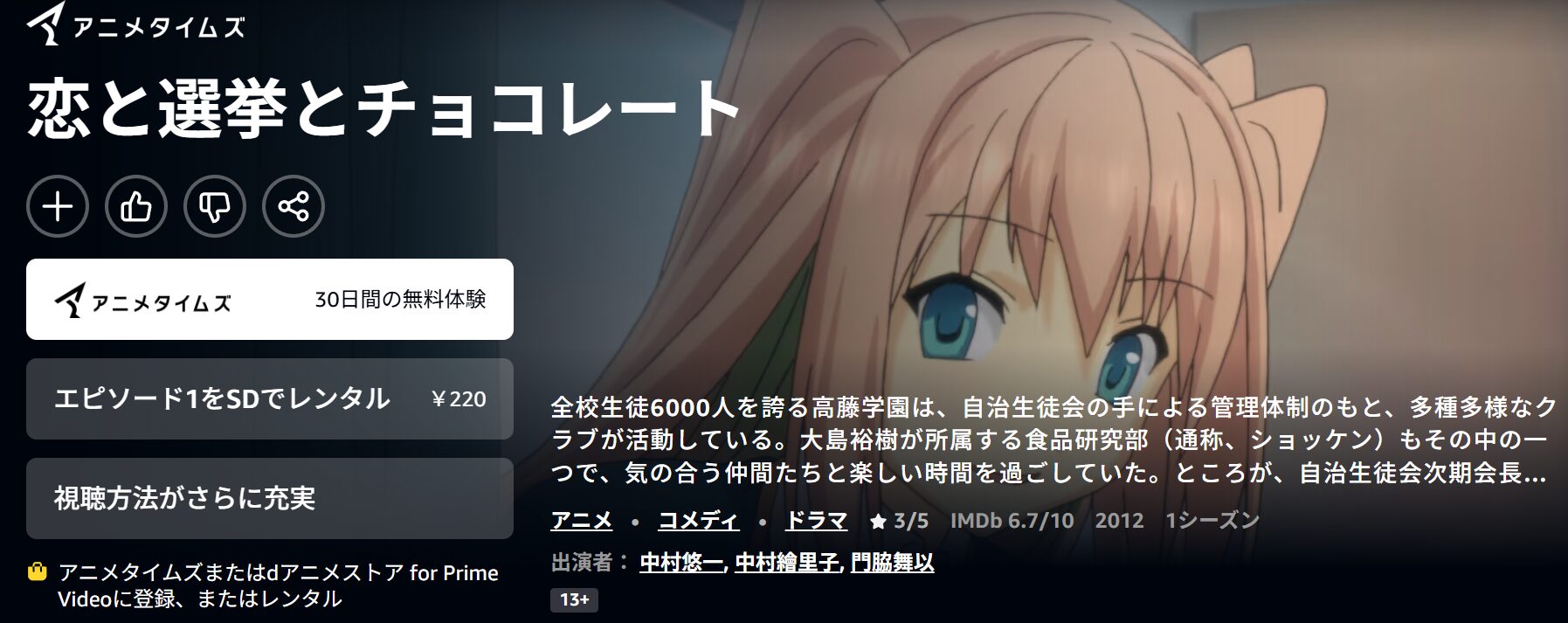 Amazonプライムの恋と選挙とチョコレート配信画像