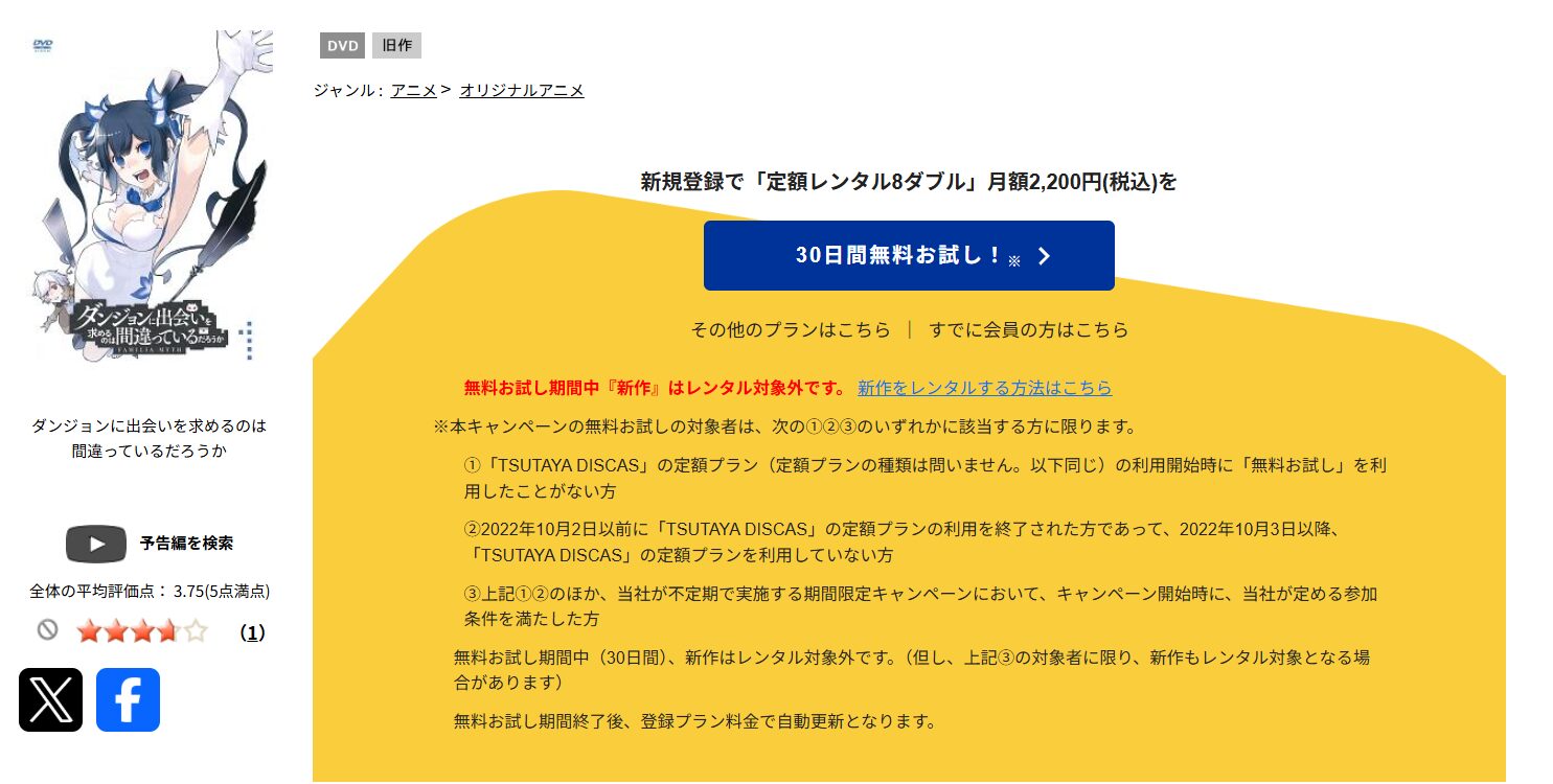 TSUTAYA DISCASのダンジョンに出会いを求めるのは間違っているだろうか(1期)