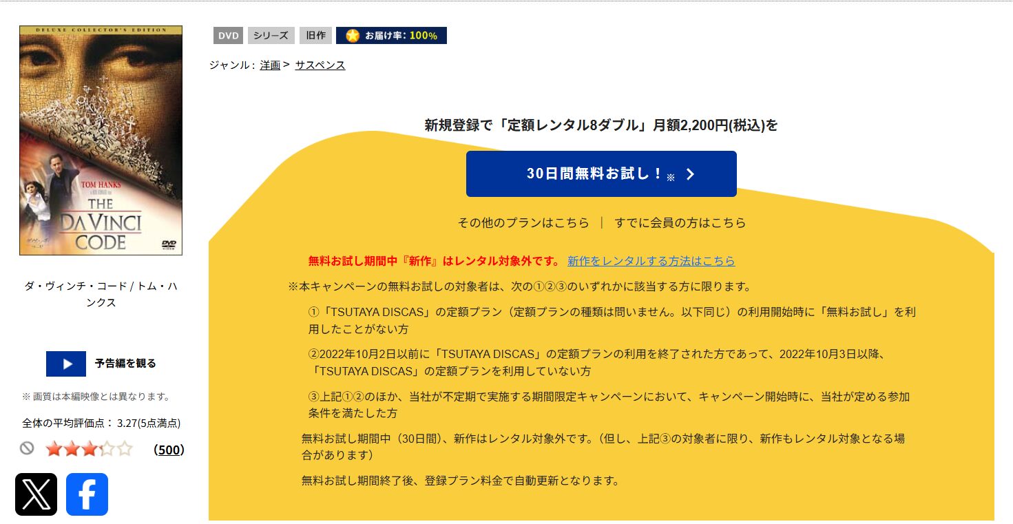TSUTAYA DISCASのダ・ヴィンチ・コード