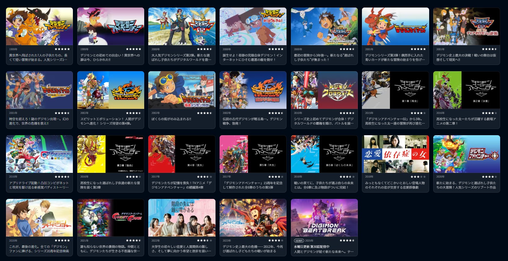 U-NEXTのデジモン配信画像