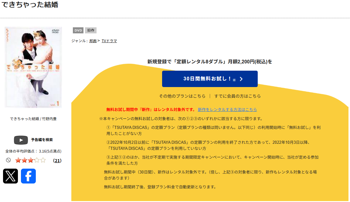 TSUTAYA DISCASのできちゃった結婚
