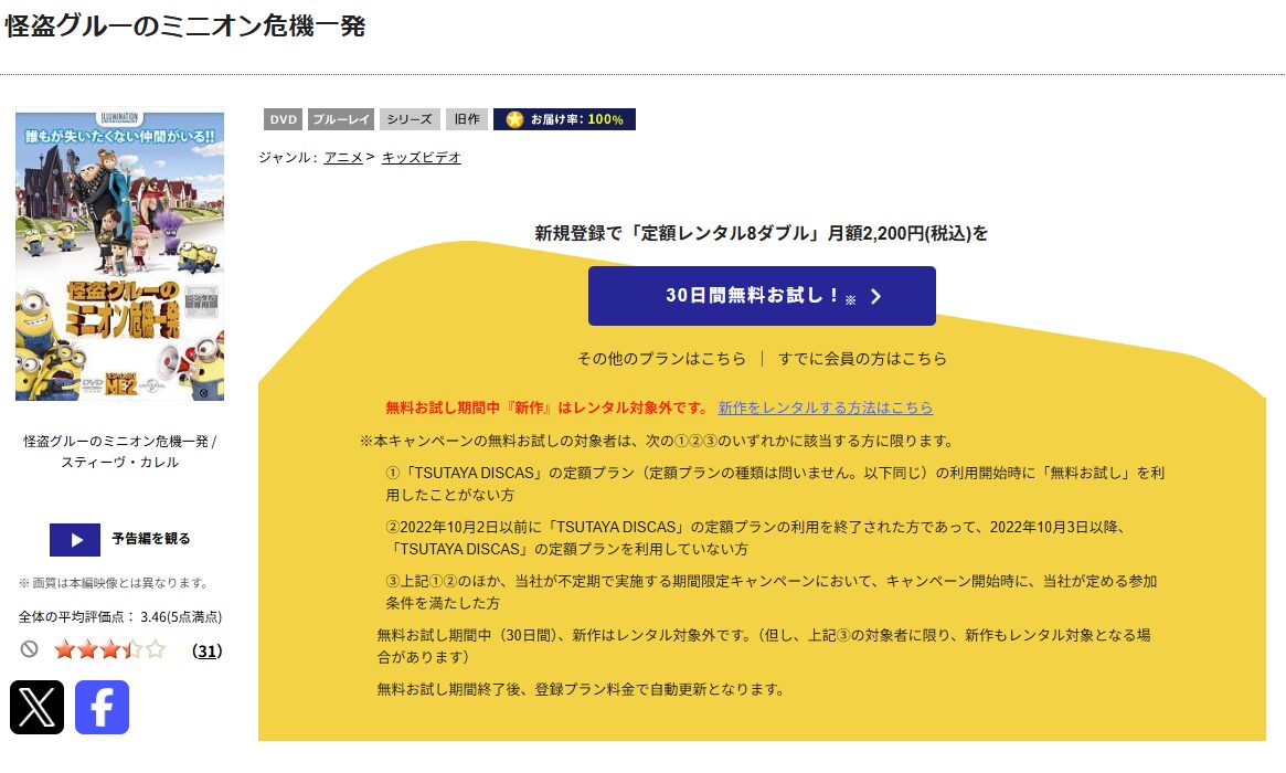 TSUTAYA DISCASの怪盗グルーのミニオン危機一発
