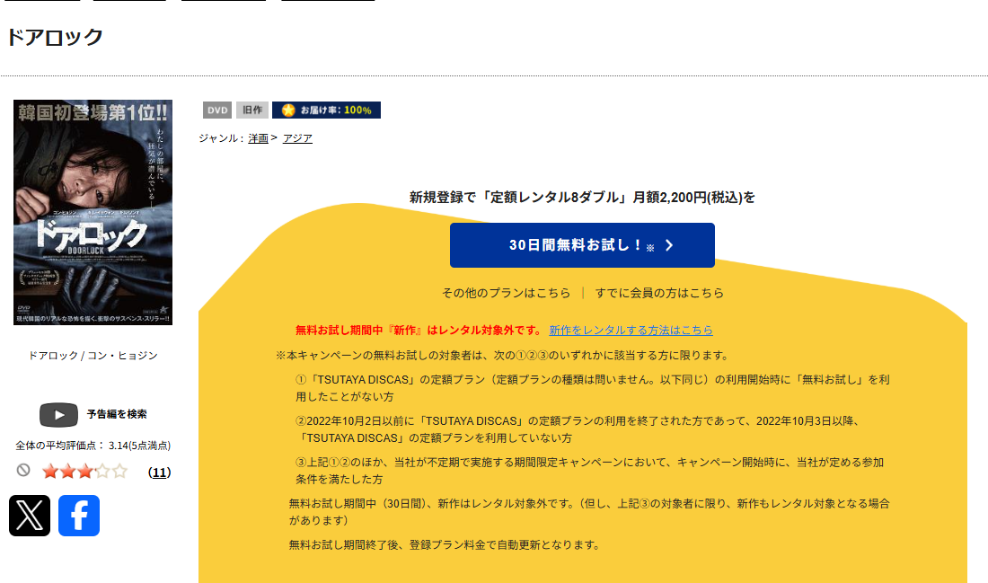 TSUTAYA DISCASのドアロック