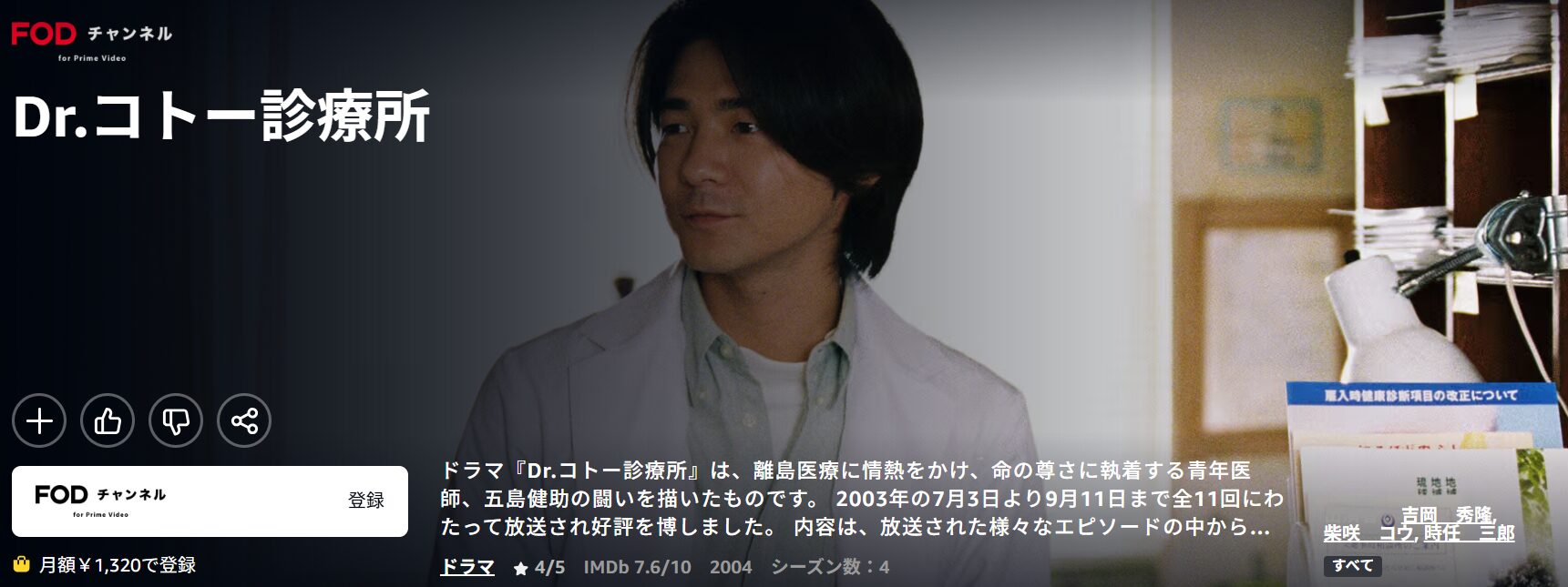 AmazonプライムのDr.コトー診療所（ドクターコトー）特別編配信画像