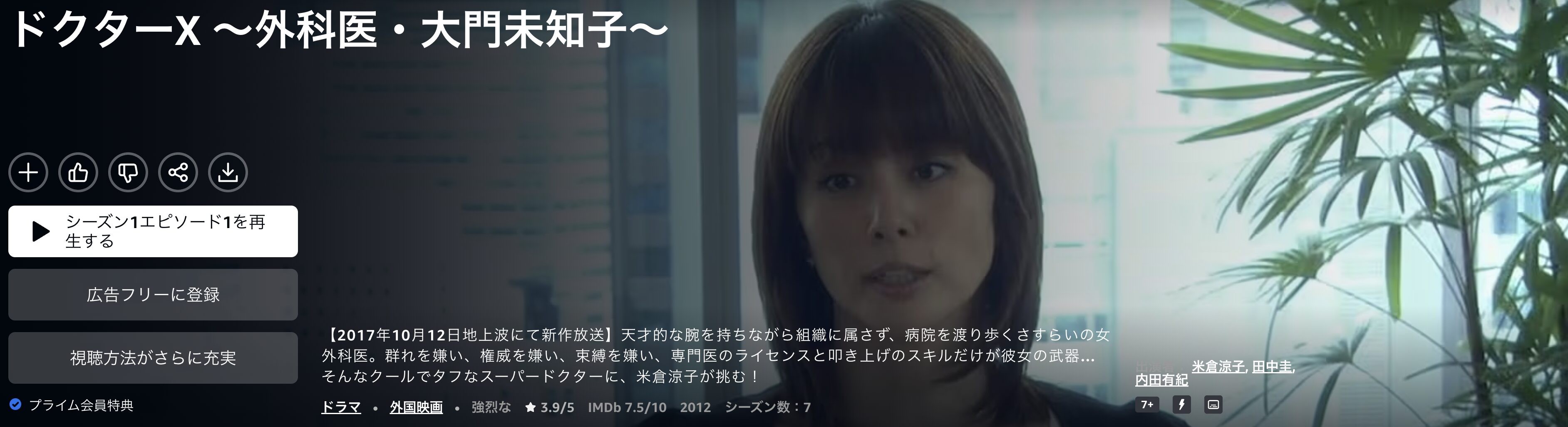 AmazonプライムのドクターX 〜外科医・大門未知子〜シーズン1配信画像