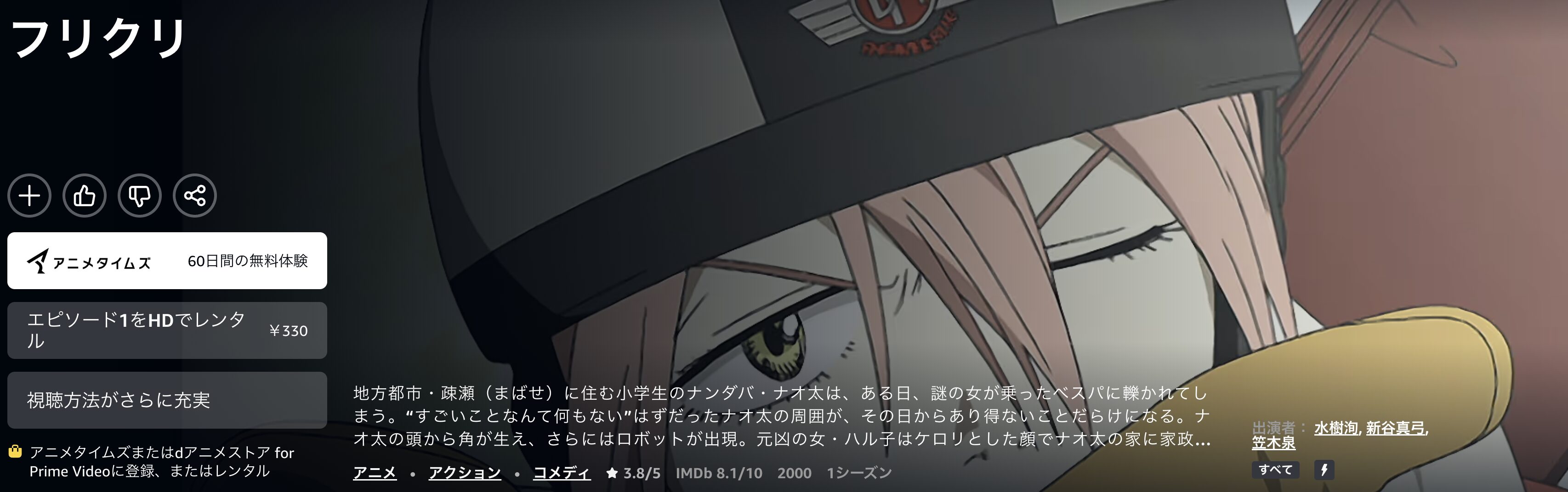 Amazonプライムのフリクリ配信画像