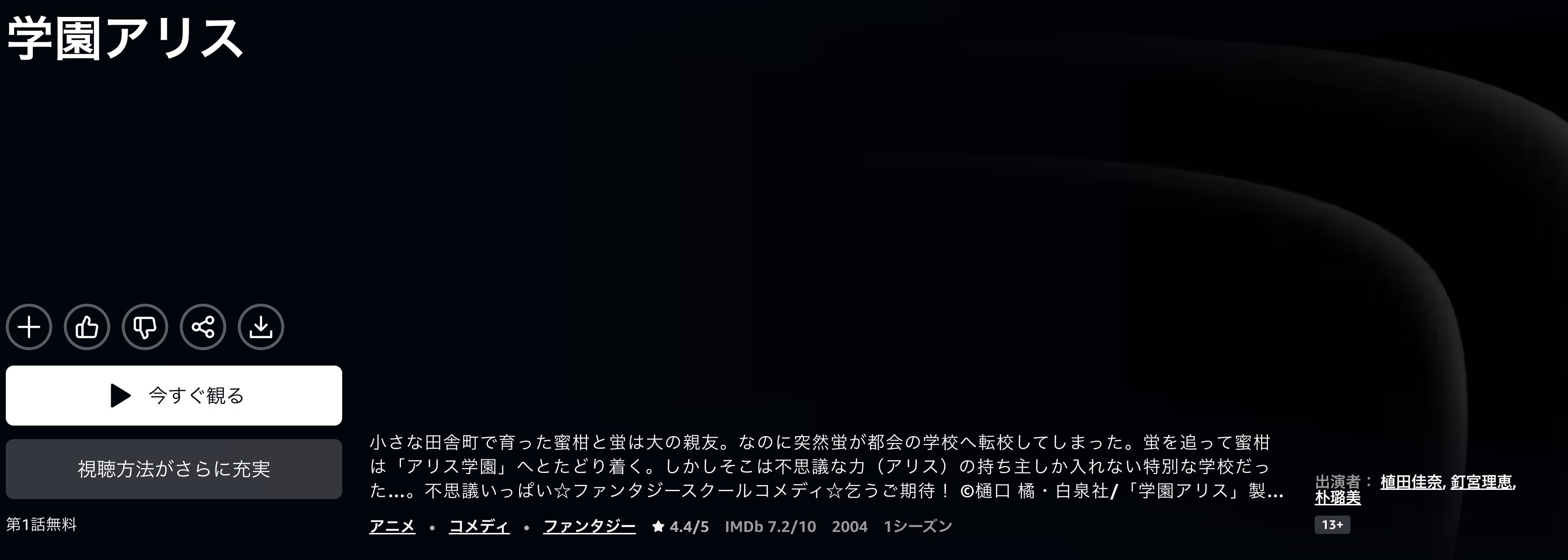 Amazonプライムの学園アリス配信画像