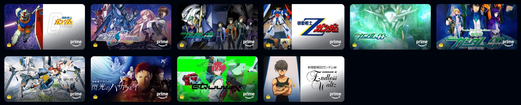Amazonプライムのガンダム配信画像