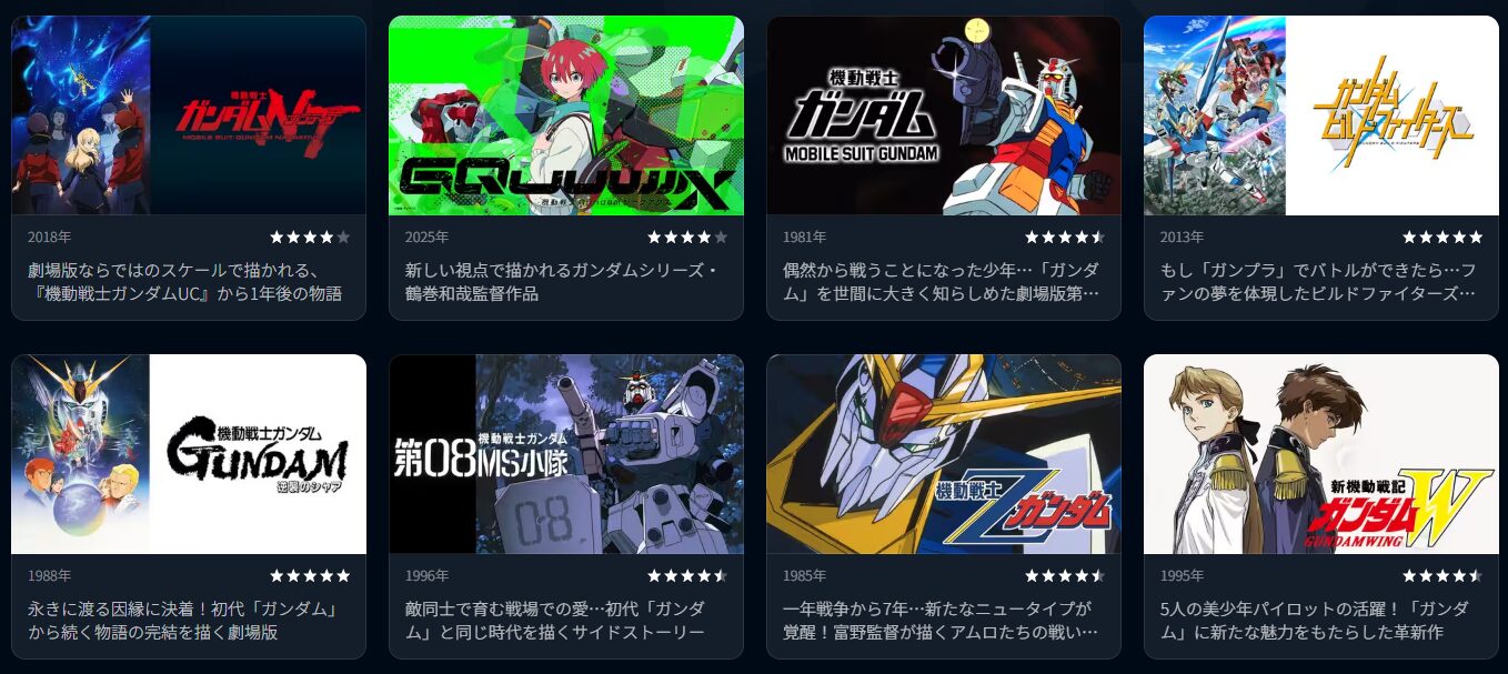 U-NEXTのガンダム配信画像
