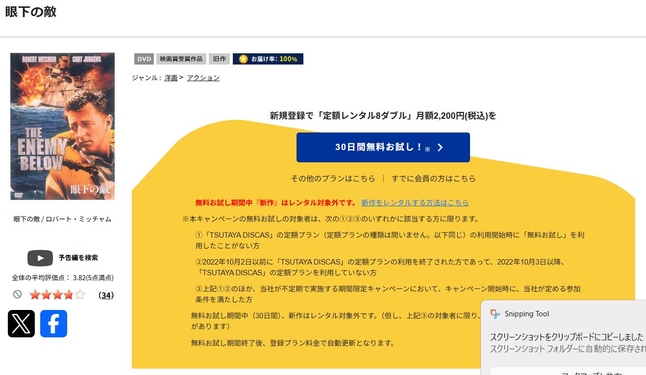 TSUTAYA DISCASの眼下の敵