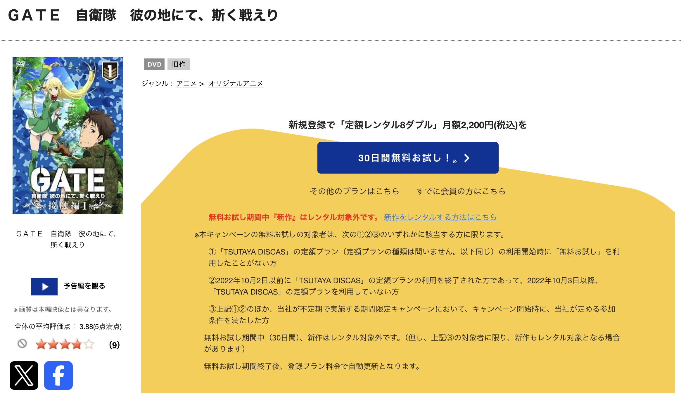 TSUTAYA DISCASのGATE 自衛隊 彼の地にて、斯く戦えり