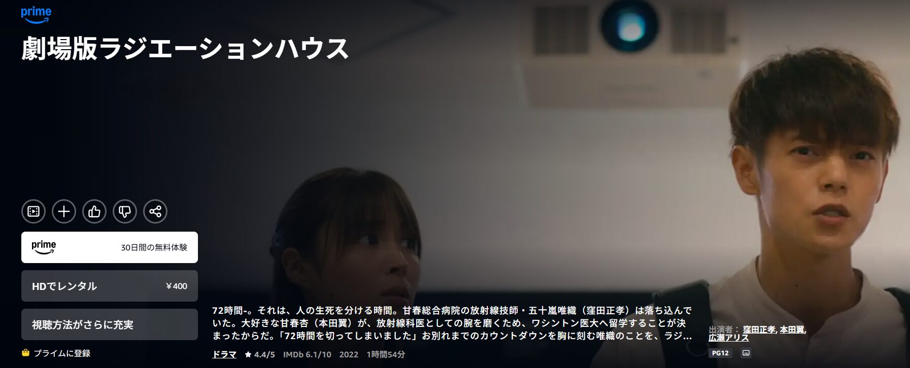 Amazonプライムの劇場版ラジエーションハウス配信画像